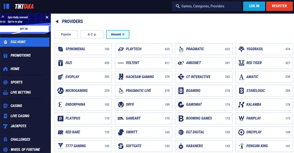 Lista de proveedores de juegos en Tikitaka Casino